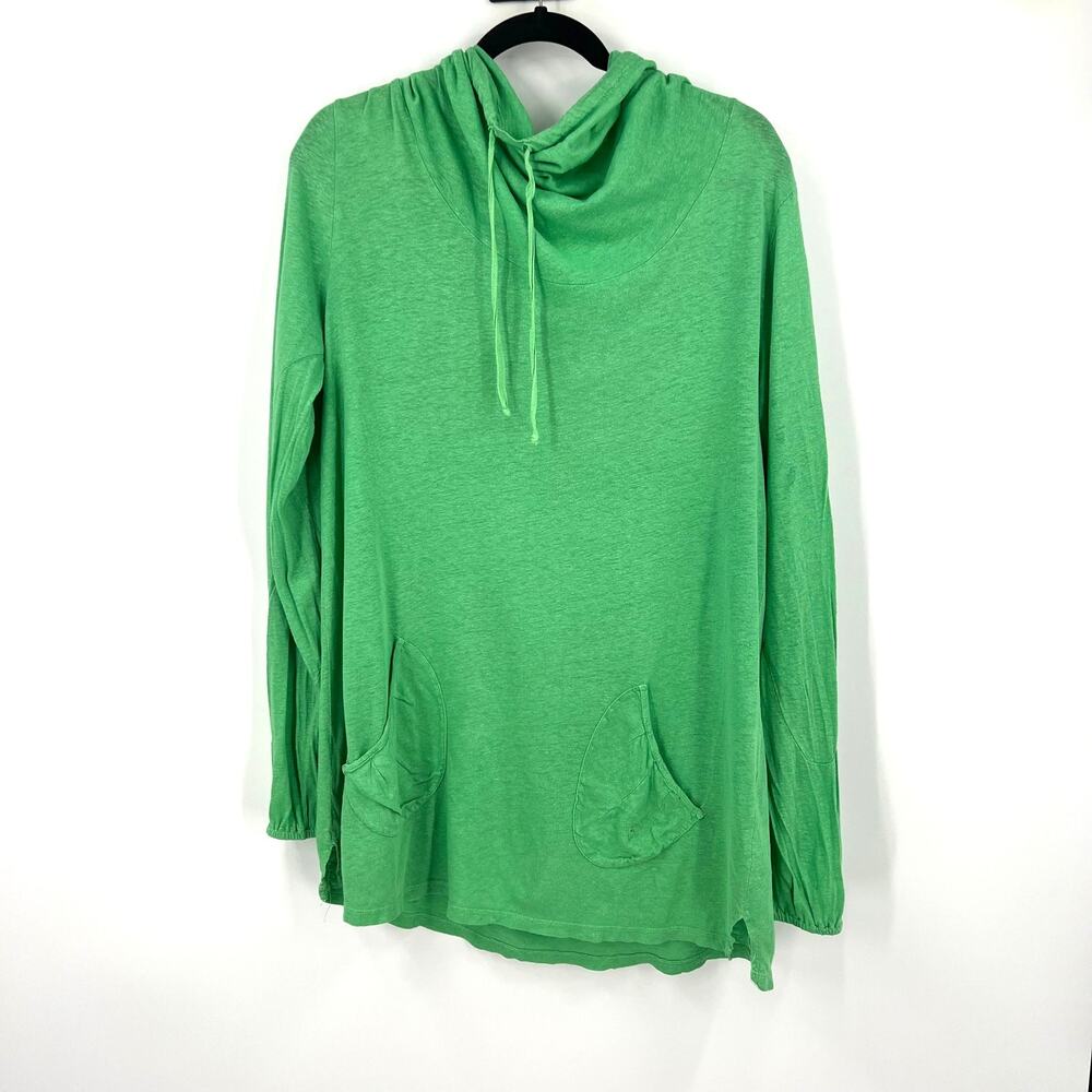 Fresh Produce Green Cowl Neck Pullover Tunic Hoodie Drawstring Women's Medium